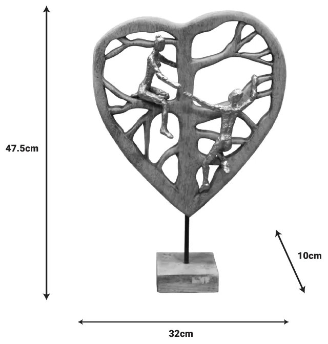 Επιτραπέζιο διακοσμητικό καρδιά Smarle Inart φυσικό μάνγκο ξύλο-αλουμίνιο 32x10x47.5εκ
