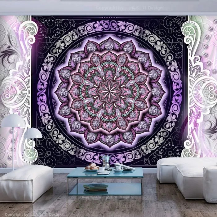 Αυτοκόλλητη φωτοταπετσαρία - Round Stained Glass (Violet) - 245x175