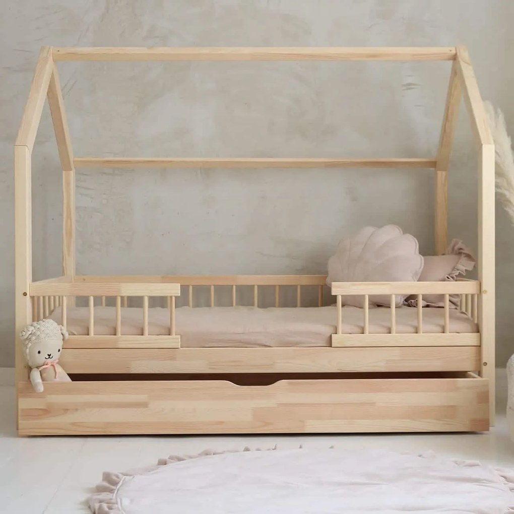 Κρεβάτι Παιδικό Montessori  Bello Plus Duo με Αφαιρούμενα Κάγκελα 23cm  + Συρτάρι σε Φυσικό  Ξύλο  90×200cm  Luletto (Δώρο 10% έκπτωση στο Στρώμα)