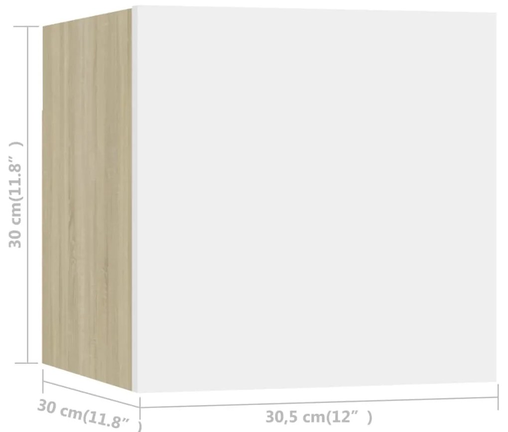 Έπιπλα Τηλεόρασης Κρ. 4 τεμ. Λευκά / Sonoma Δρυς 30,5x30x30 εκ. - Λευκό