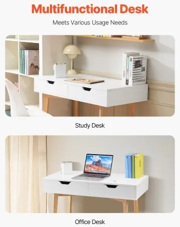 VEVOR Small Desk with Drawer Kids Desk for Bedroom Wooden Study Table White+Wood