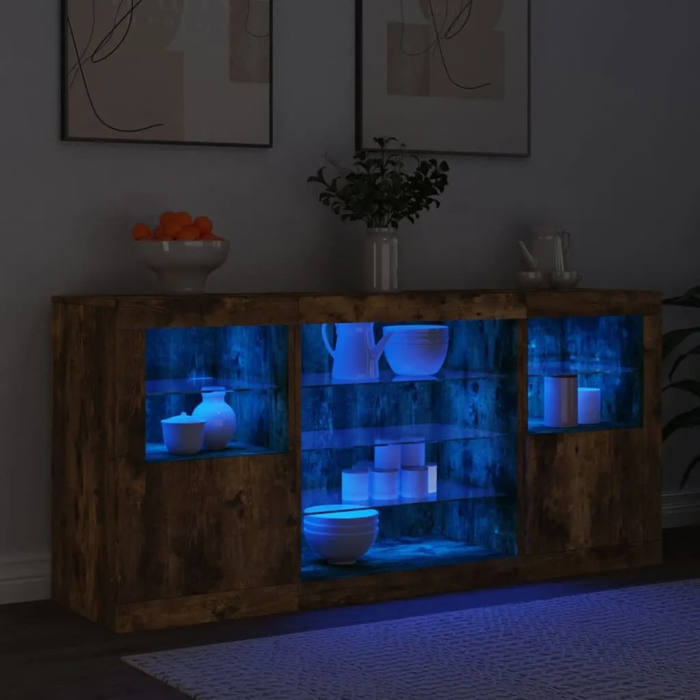 vidaXL Ντουλάπι με LED Καπνιστή Δρυς 142,5x37x67 εκ.