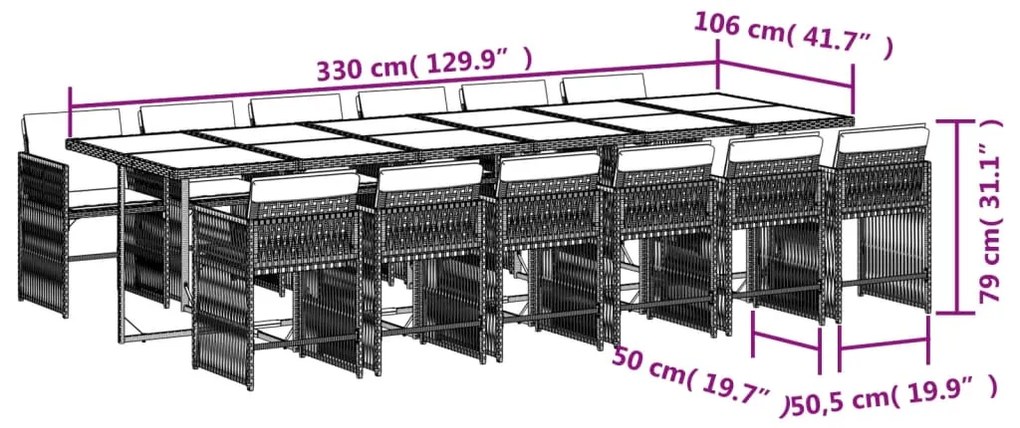 vidaXL Σετ Τραπεζαρίας Κήπου 13 τεμ. Μπεζ Συνθ. Ρατάν με Μαξιλάρια
