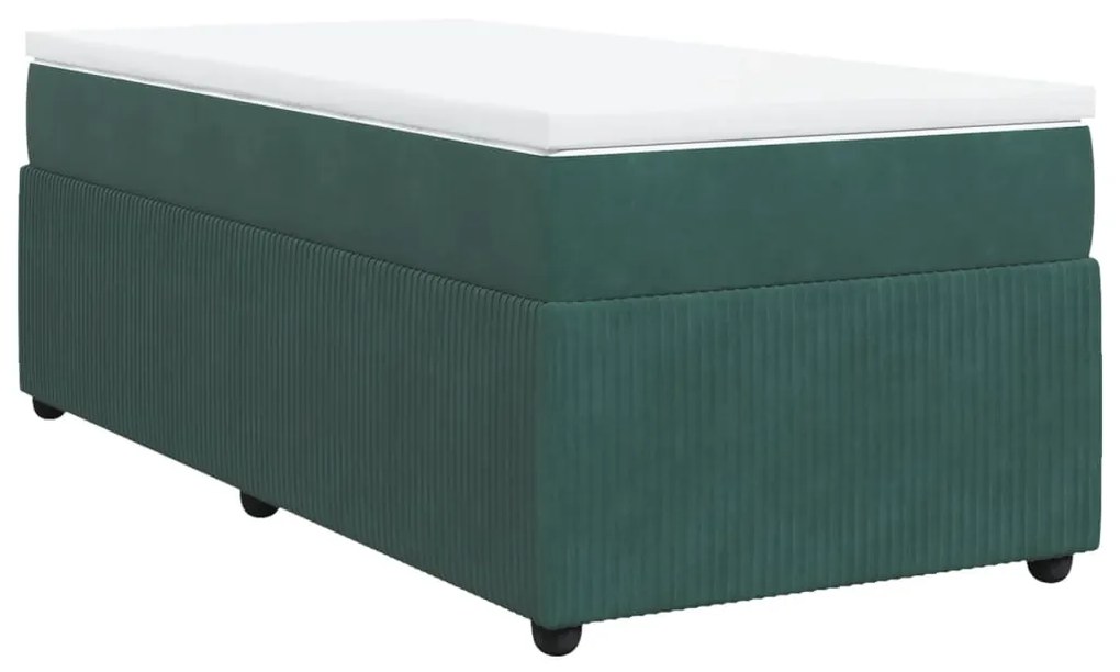 vidaXL Κρεβάτι Boxspring με Στρώμα Σκούρο Πράσινο 100x200εκ. Βελούδινο