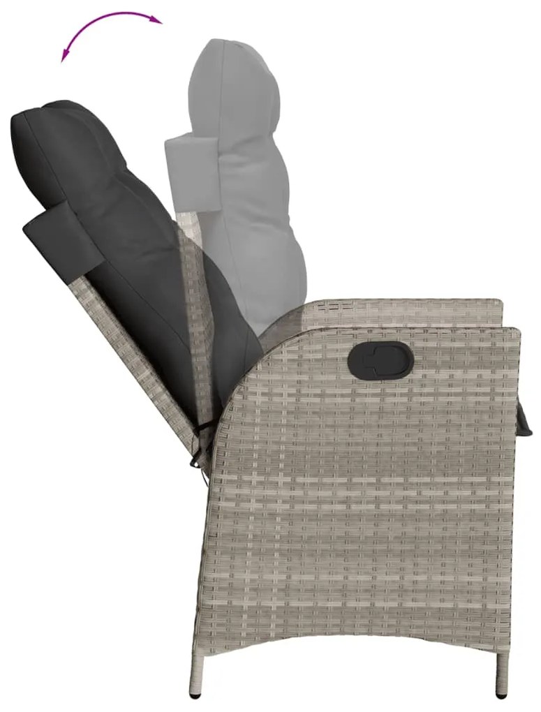 vidaXL Καρέκλα Κήπου Ανακλινόμενη Αν.Γκρι Συνθετικό Ρατάν με Μαξιλάρια