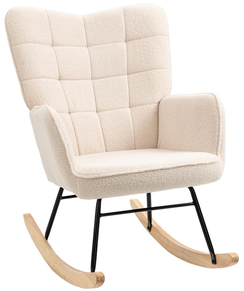 HOMCOM Πολυθρόνα κουνιστή σε ρετρό στυλ, μασίφ ξύλο, πολυθρόνα, πολυθρόνα χαλάρωσης, 98 εκ. x 71 εκ. x 101 εκ., Μπεζ