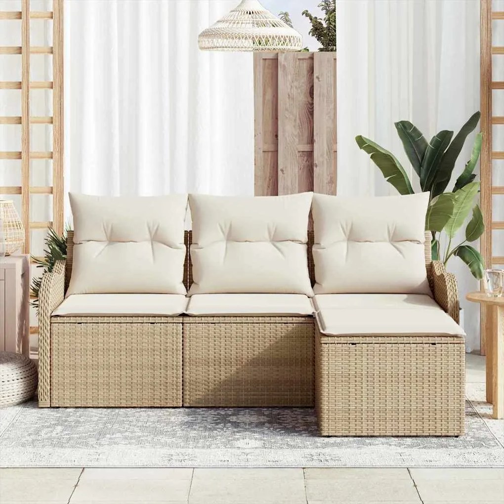 vidaXL Σετ Καναπέ Κήπου με μαξιλάρι 4 pcs Μπεζ Πολυ ράταν