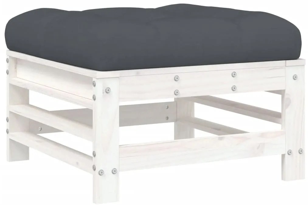 vidaXL Υποπόδιο Κήπου Λευκό από Μασίφ Ξύλο Πεύκου με Μαξιλάρι