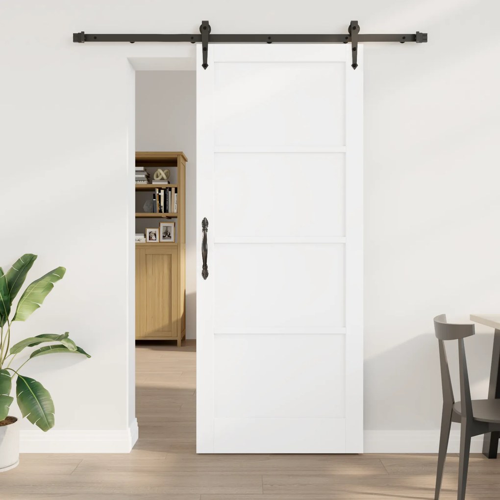 vidaXL Συρόμενη Πόρτα με Σετ Εξαρτημάτων Λευκή 86x211 εκ. Συμπαγές Ξύλο Πεύκο