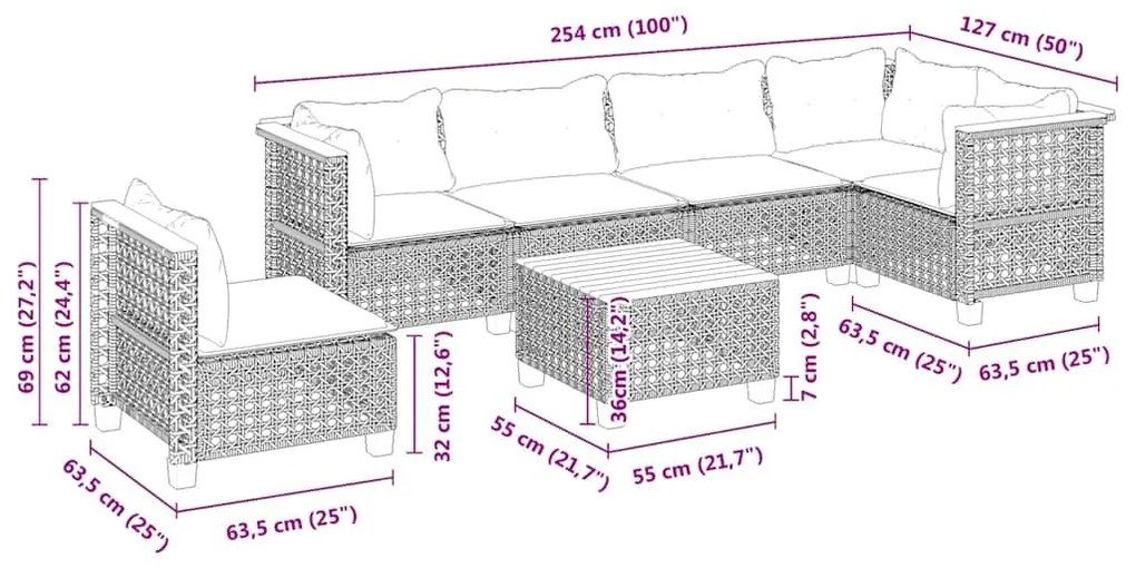 Σαλόνι Κήπου Σετ 7 τεμ. Μπεζ Συνθετικό Ρατάν με Μαξιλάρια - Μπεζ