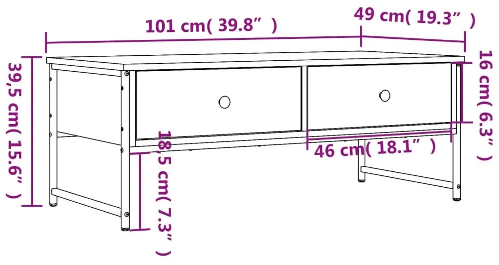 Τραπεζάκι Σαλονιού Μαύρο 101 x 49 x 39,5 εκ. από Επεξεργ. Ξύλο - Μαύρο