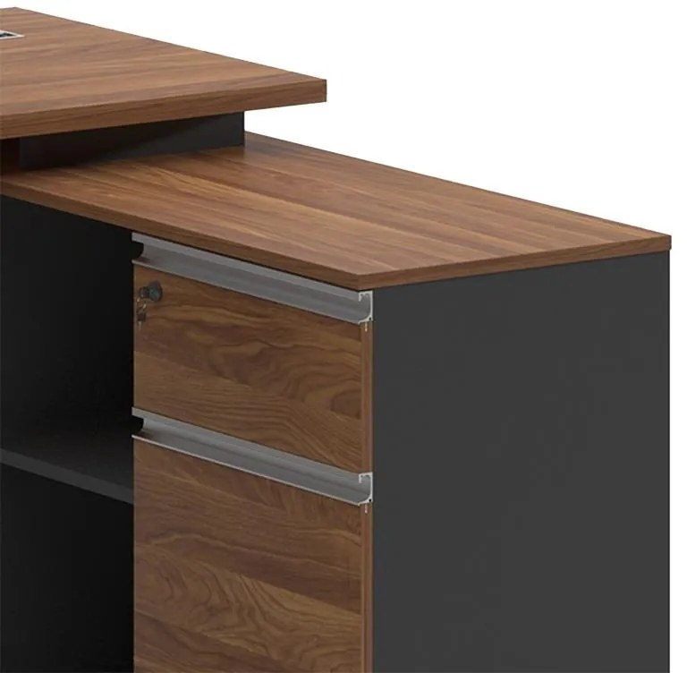 Γραφείο με δεξιά γωνία Oscar καρυδί-ανθρακί 160x140x76εκ 160x140x76 εκ.