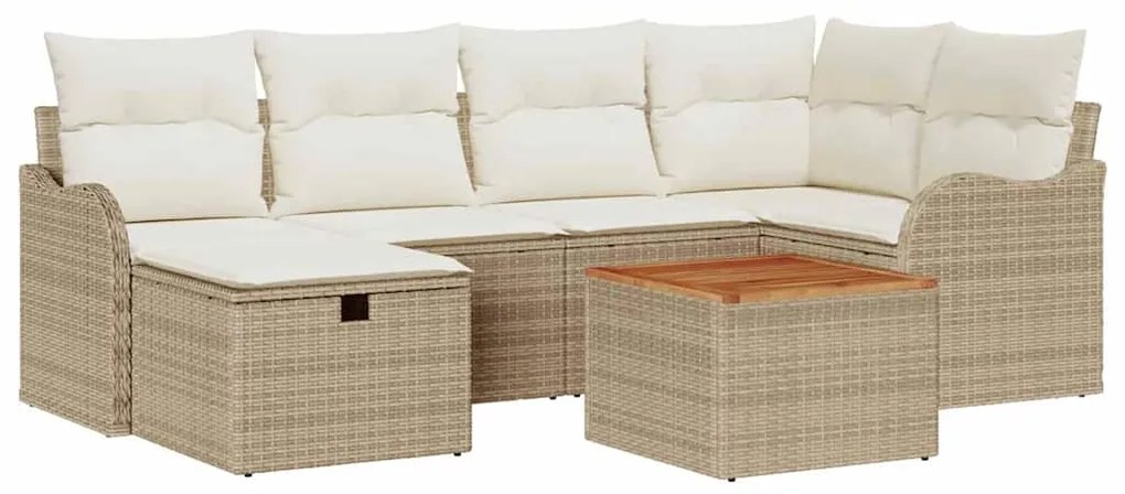 vidaXL Σετ Καναπέ Κήπου με μαξιλάρι 7 pcs Μπεζ Πολυ ράταν