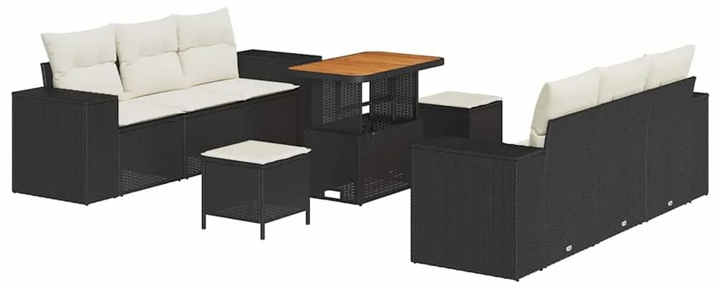 vidaXL Σετ Κήπου 9 Τεμαχίων Με Μαξιλάρια Μαύρα Σε ΠολυΡάττον Ακακία