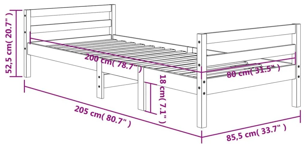 Σκελετός Κρεβ. Χωρίς Στρώμα Καφέ 80x200 εκ. Μασίφ Ξύλο Πεύκου - Καφέ