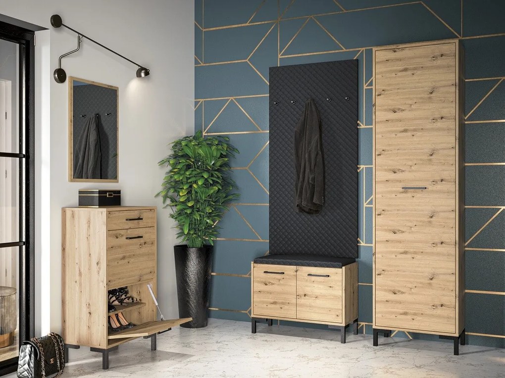Σετ διαδρόμου Madison R109, Καθρέφτης, Artisan δρυς, Μαύρο, Πλαστικοποιημένη μοριοσανίδα, Τοίχου, Εντοιχισμένη