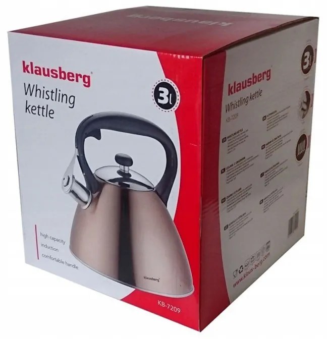 Τσαγιέρα Klausberg KB 7209, 3 λίτρα, Επαγωγή, Σφυρίχτρα ατμού, Χάλκινο χρώμα