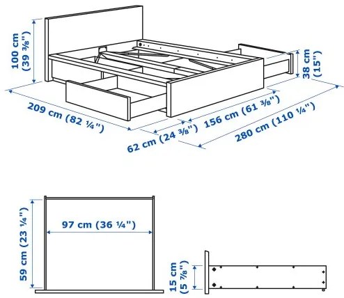 MALM σκελετός κρεβατιού/ψηλός με 4 αποθηκευτικά κουτιά, 140X200 cm 590.024.36