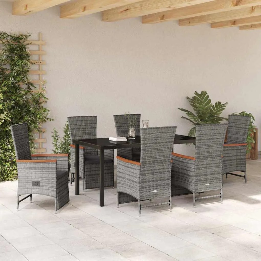 vidaXL Σέτ φαγητού για κήπο με μαξιλάρι 7 pcs Γκρι Πολυ ράταν