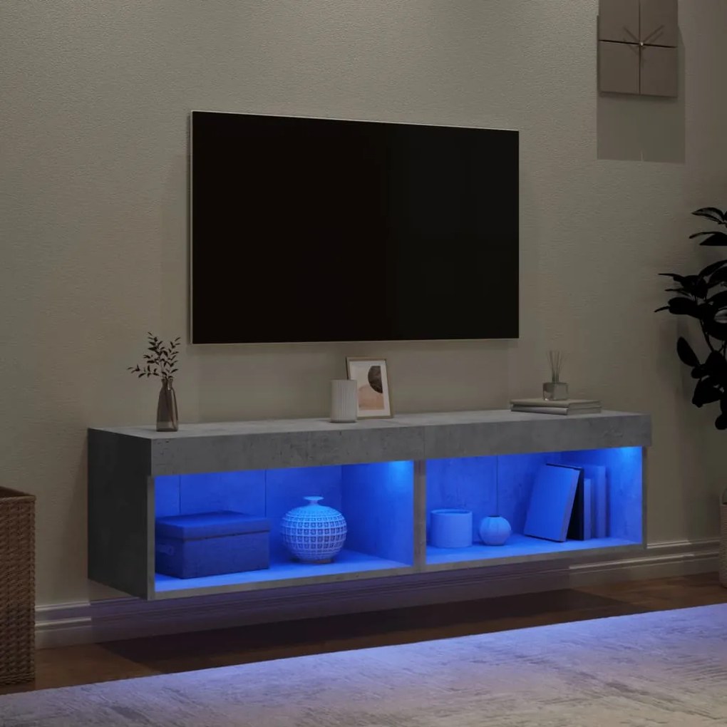 vidaXL Έπιπλα Τηλεόρασης με LED 2 τεμ. Γκρι Σκυροδέματος 60x30x30 εκ.