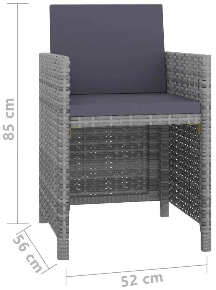 vidaXL Σετ Τραπεζαρίας Εξ. Χώρου 9 τεμ. Ανθρακί Συνθ Ρατάν + Μαξιλάρια