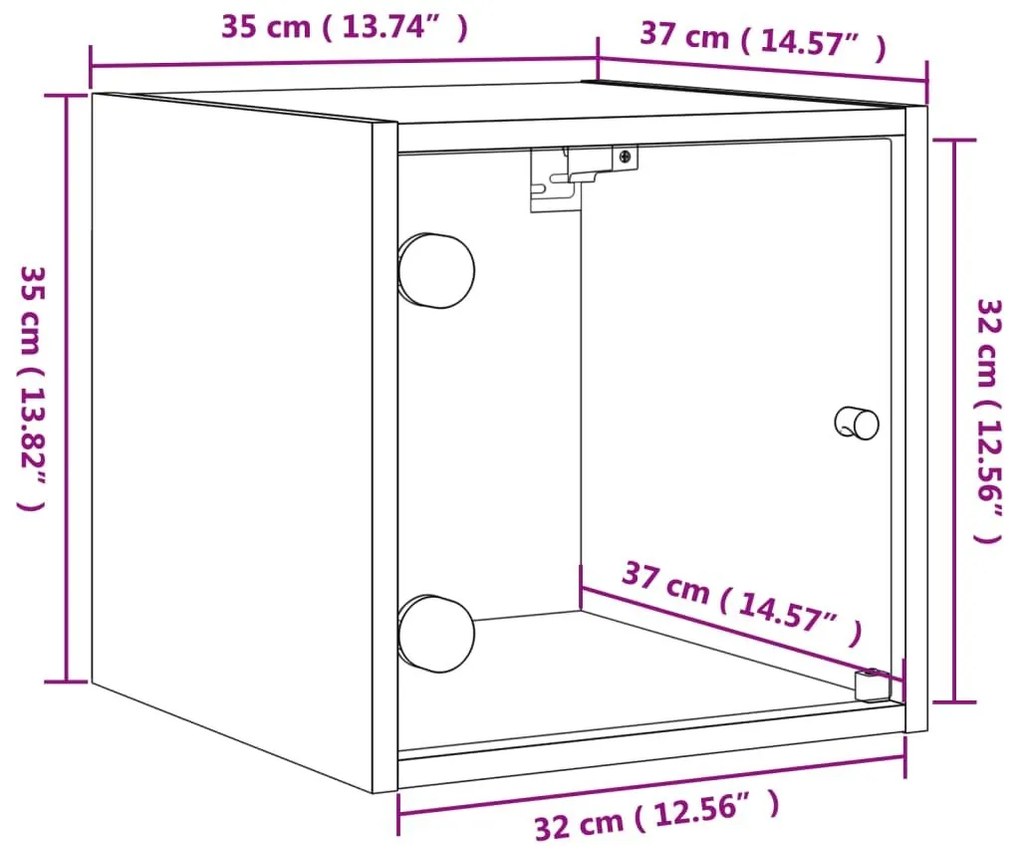 Κομοδίνο Γκρι Σκυροδέματος 35x37x35 εκ. με Γυάλινη Πόρτα - Γκρι