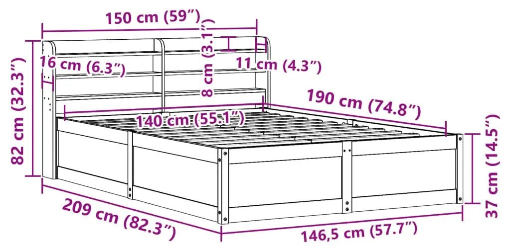 Πλαίσιο Κρεβατιού με Κεφαλάρι 140 x 190 εκ. Μασίφ Πεύκο - Καφέ