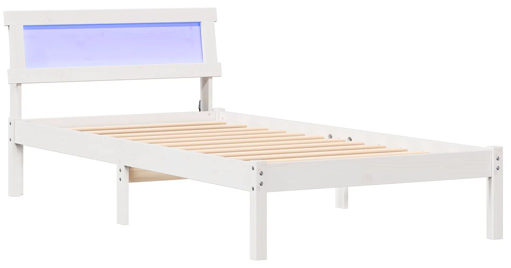 vidaXL Κρεβάτι με LED Κεφαλάρι σε Λευκό, 90 x 200 εκ, από Μασίφ Πεύκο