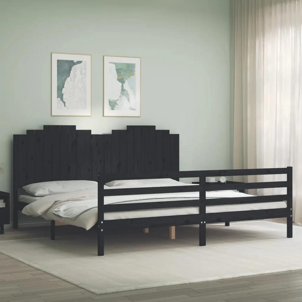Πλαίσιο Κρεβατιού με Κεφαλάρι Μαύρο 200x200 εκ. Μασίφ Ξύλο