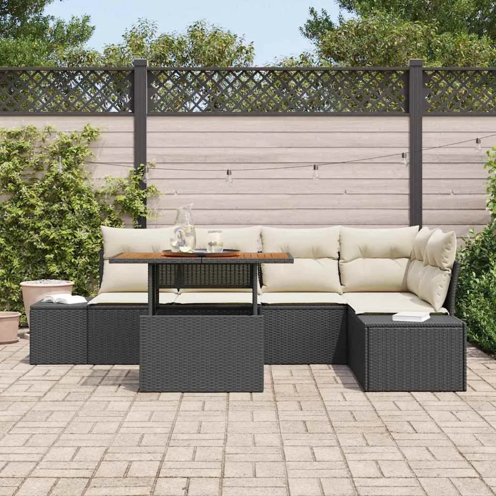 vidaXL Σέτ φαγητού για κήπο 6 pcs Μαύρο, Κρέμα 100 x 55 x 73 εκ