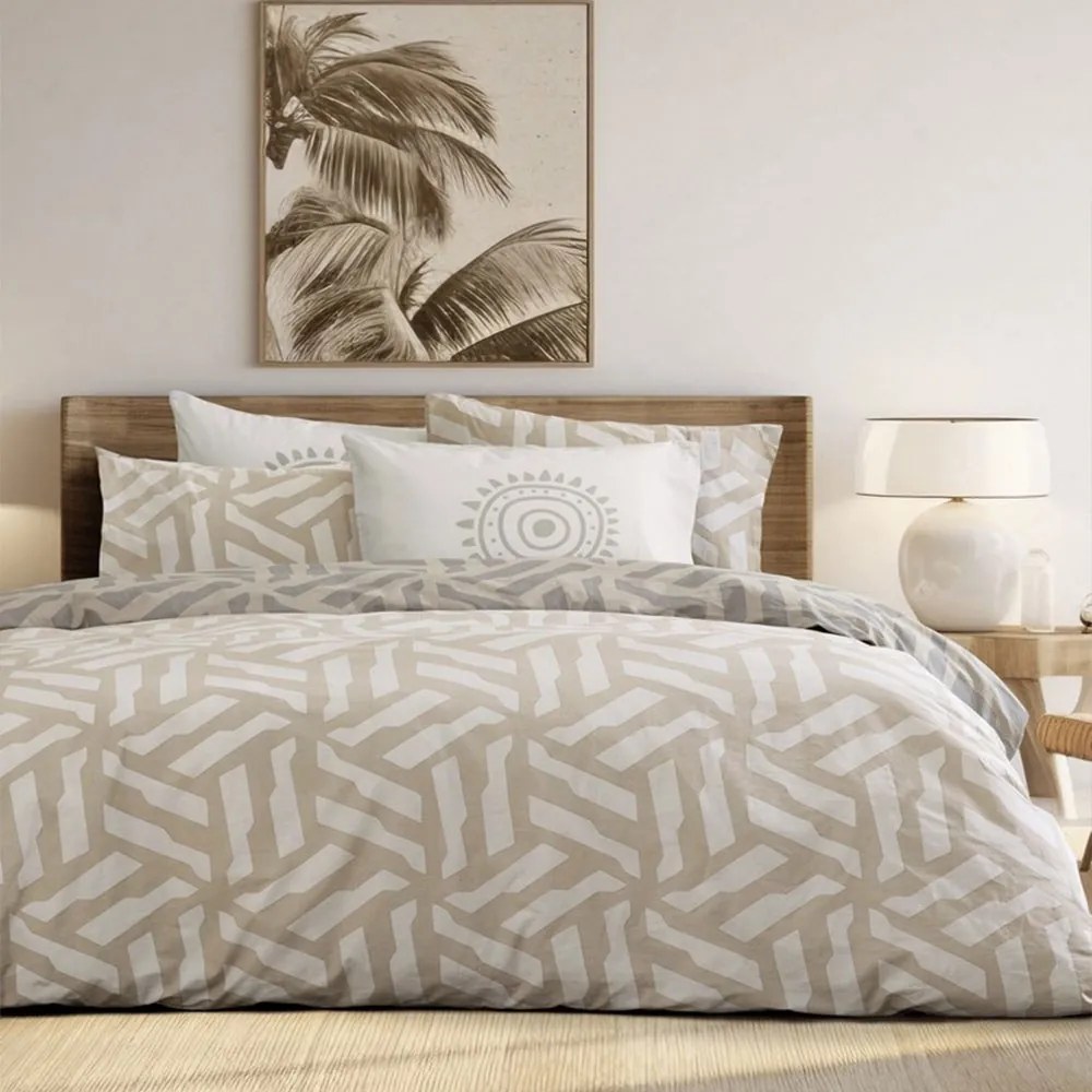 Σεντόνια Santoro Με Λάστιχο (Σετ 3τμχ) Beige-Grey Nima Μονό 100x232cm 100% Βαμβάκι