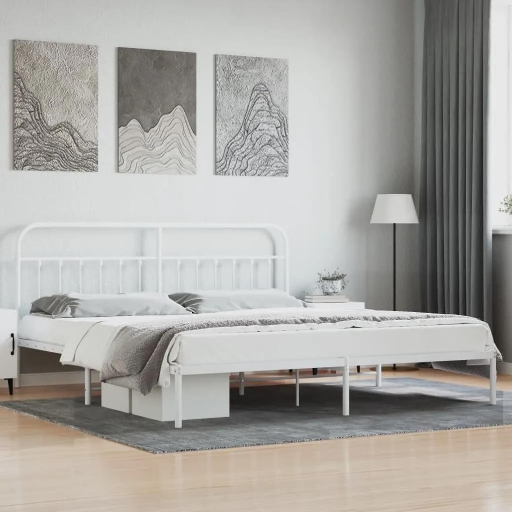 Πλαίσιο Κρεβατιού με Κεφαλάρι Λευκό 193 x 203 εκ. Μεταλλικό