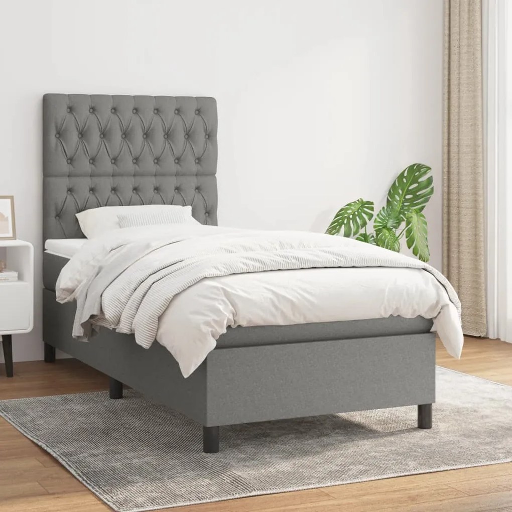 vidaXL Κρεβάτι Boxspring με Στρώμα Σκούρο Γκρι 100x200 εκ. Υφασμάτινο