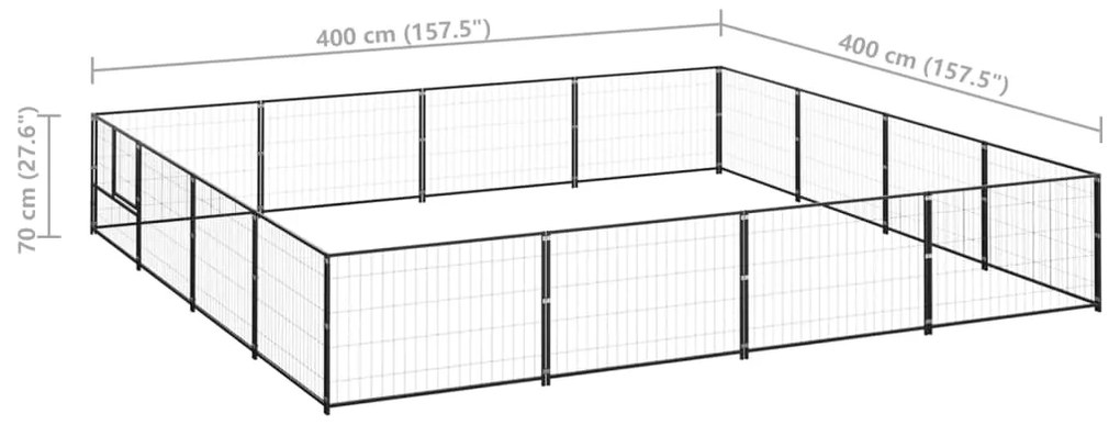 vidaXL Σπιτάκι Σκύλου Μαύρο 16 μ² Ατσάλινο