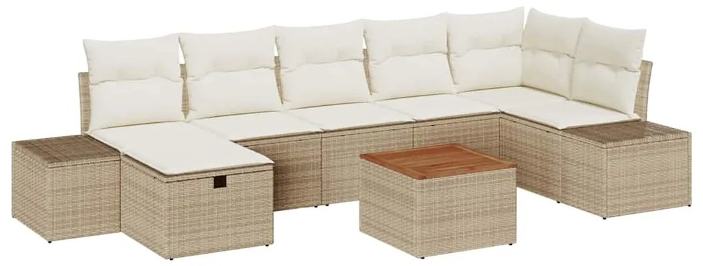 vidaXL Σετ Καναπέ Κήπου με μαξιλάρι 8 pcs Μπεζ Πολυ ράταν