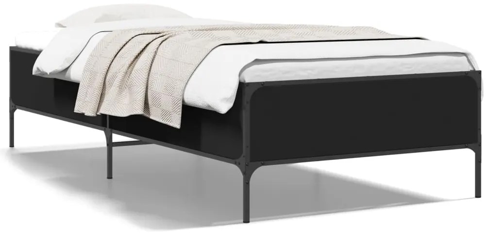 vidaXL Πλαίσιο Κρεβατιού Μαύρο 100x200 εκ. Επεξ. Ξύλο &amp; Μέταλλο
