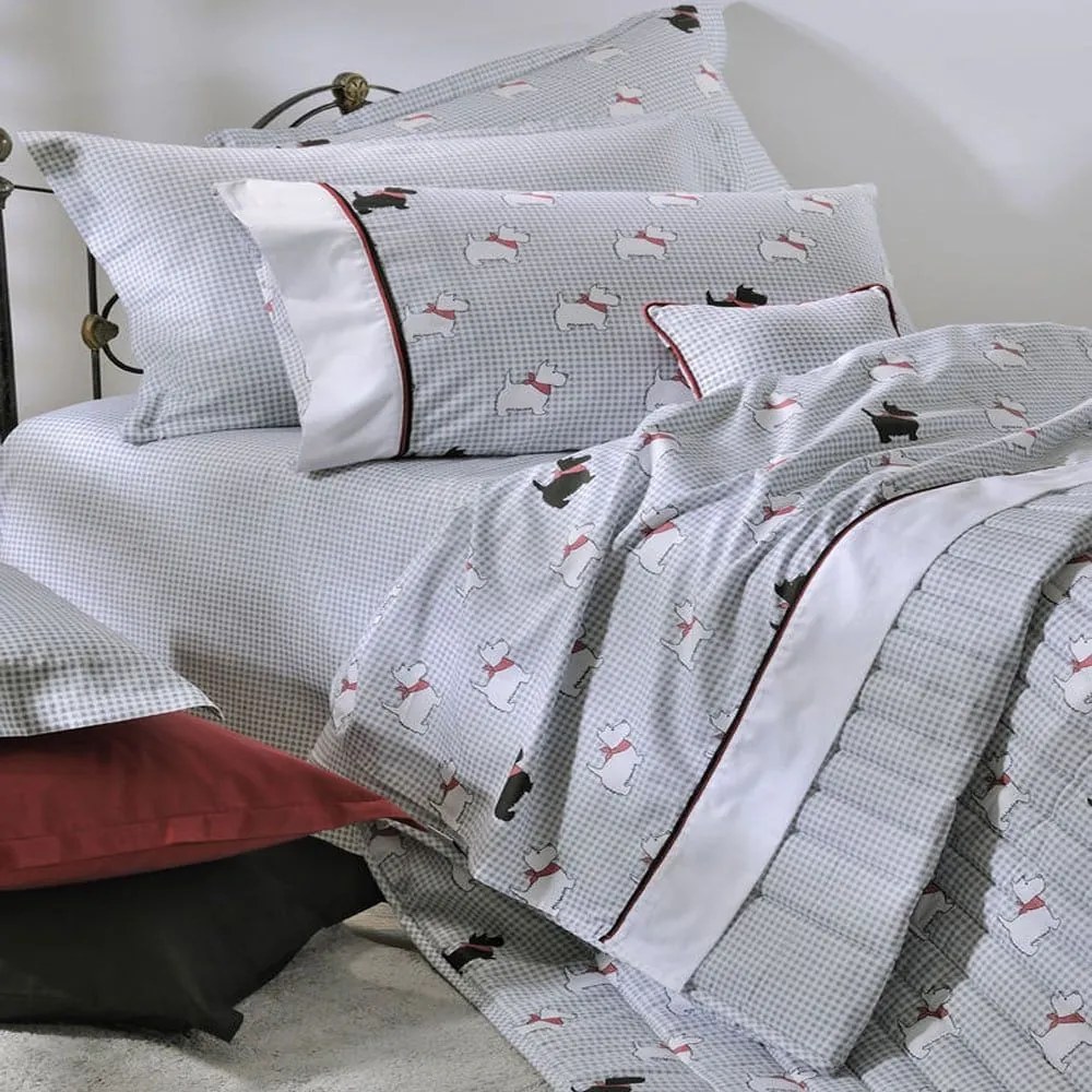 Σεντόνια 767 Σετ 4τμχ Grey-Red Down Town Υπέρδιπλo 100% Cotton Satin