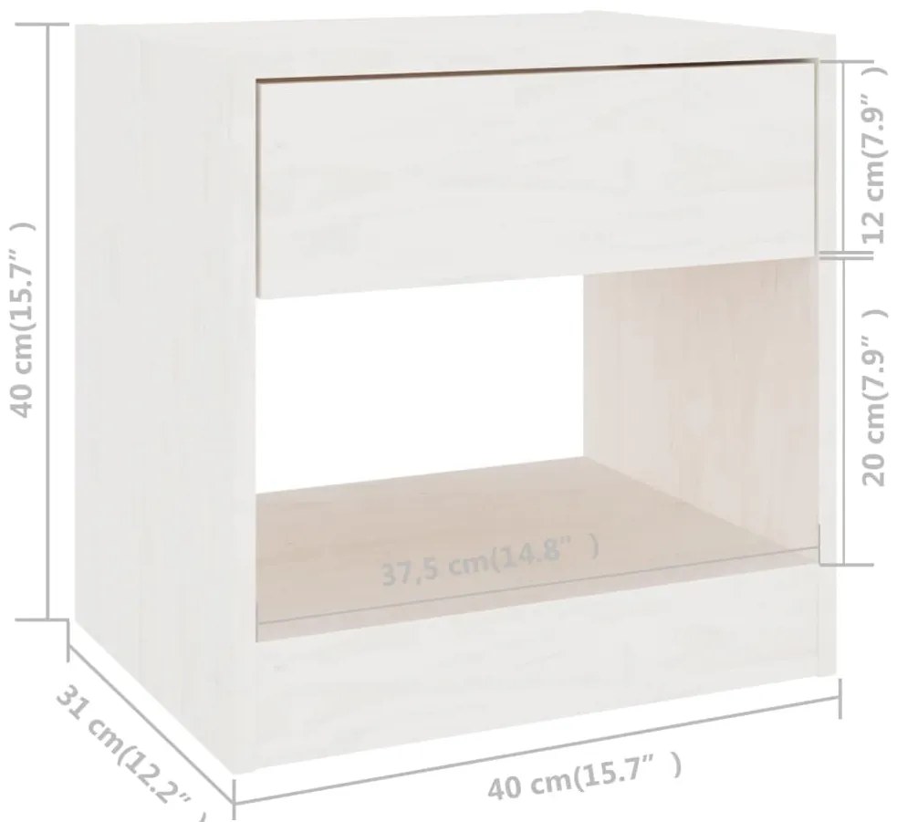 vidaXL Κομοδίνο Λευκό 40 x 31 x 40 εκ. από Μασίφ Ξύλο Πεύκου