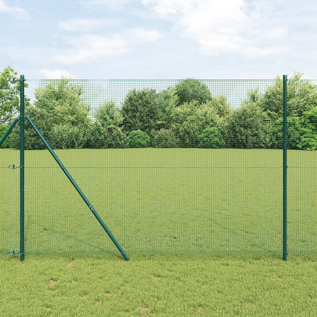 vidaXL Welded Wire Fence με 7 Πάσσαλους Πράσινο 1.5x10 μ Χάλυβα