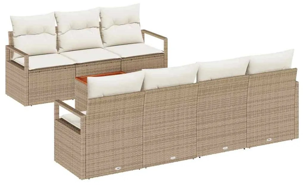 vidaXL Σετ Καναπέ Κήπου με μαξιλάρι 8 pcs Μπεζ Πολυ ράταν