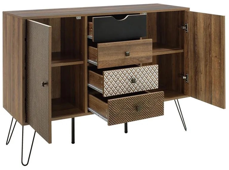 Μπουφές Boho με τέσσερα συρτάρια καρυδί μεταλλικά πόδια 122x39,5x86εκ 122x39.5x86 εκ.