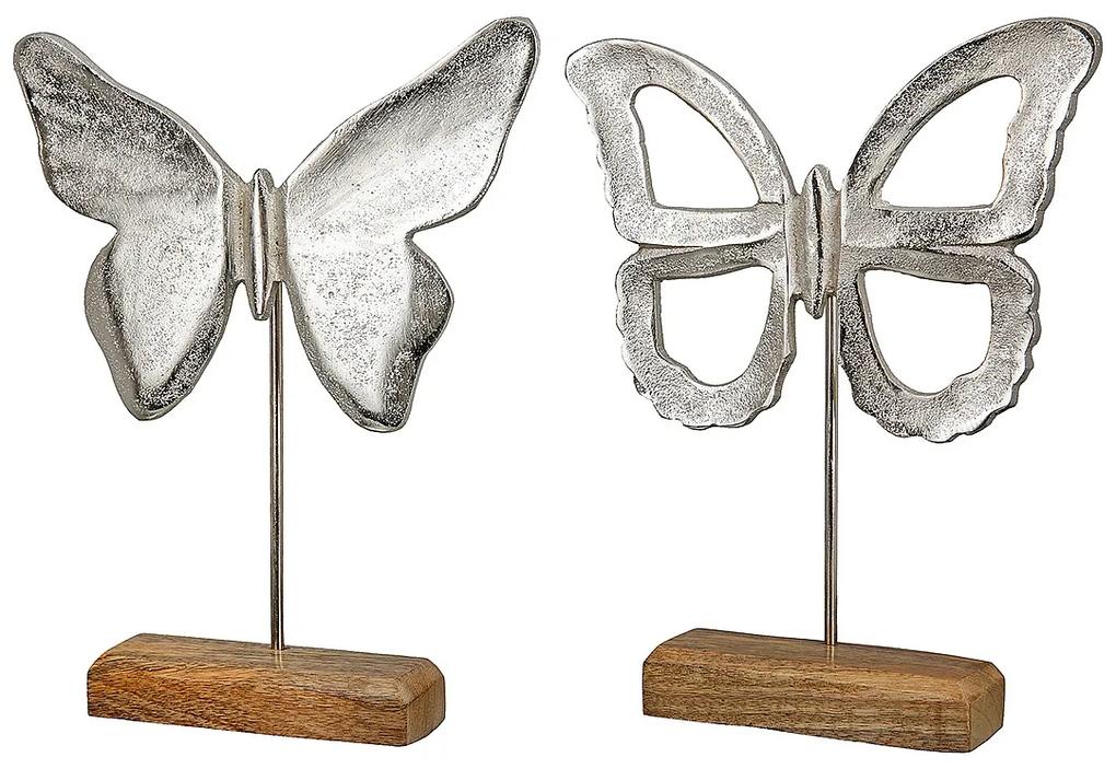 Διακοσμητικό ArteLibre Πεταλούδα Σε Βάση Ασημί/Φυσικό Αλουμίνιο/Ξύλο 5x20x25cm Σε 2 Σχέδια