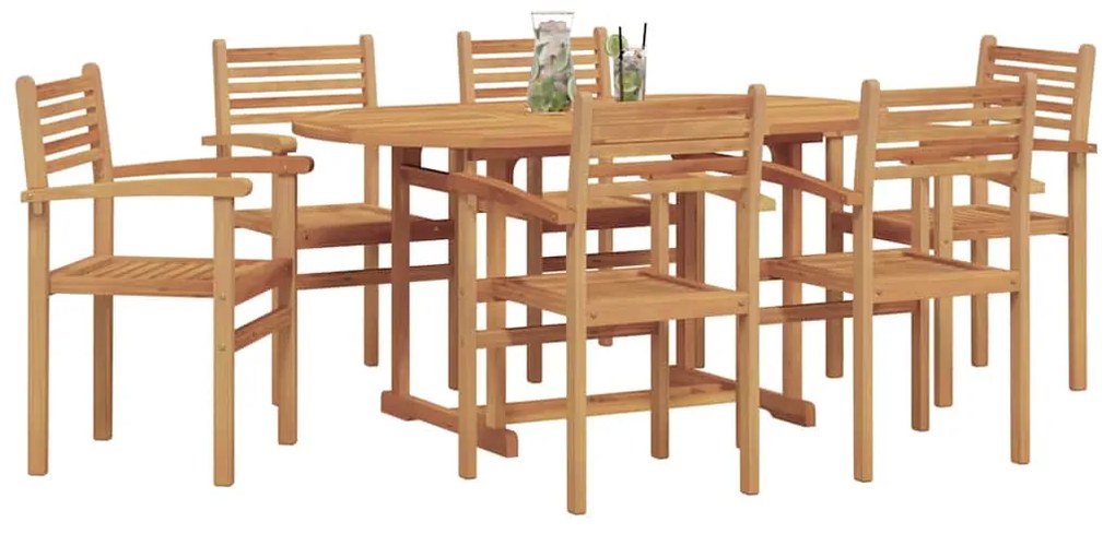vidaXL Σέτ φαγητού για κήπο 7 pcs Καστανό Μασίφ ξύλο teak