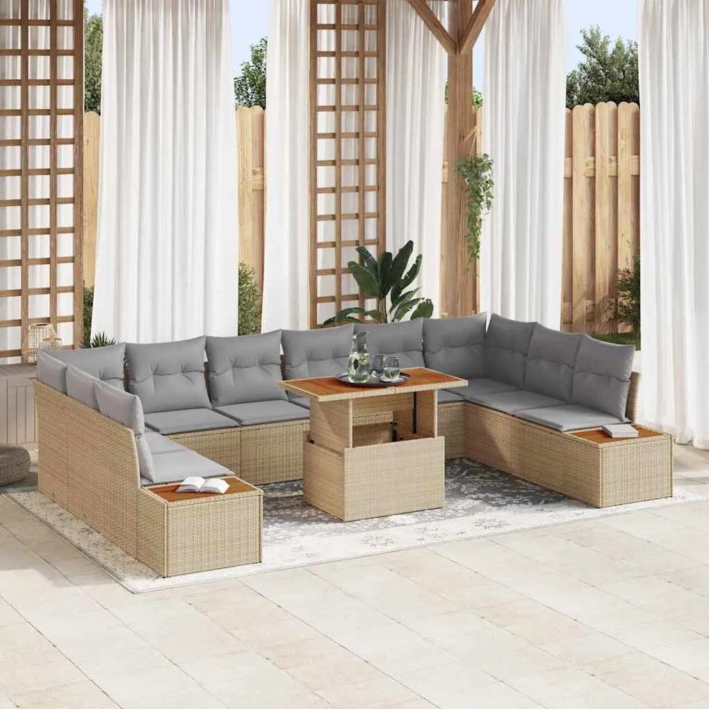 vidaXL Σέτ φαγητού για κήπο 11 pcs Μπεζ, Γκρι 100 x 55 x 73 εκ