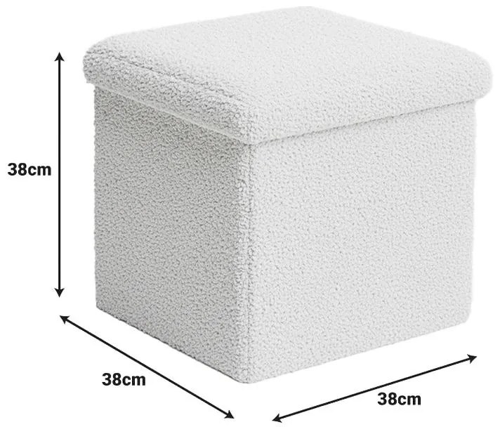 Σκαμπό-μπαούλο Crystal μπουκλέ ύφασμα σε ivory απόχρωση 38x38x38εκ 38x38x38 εκ.