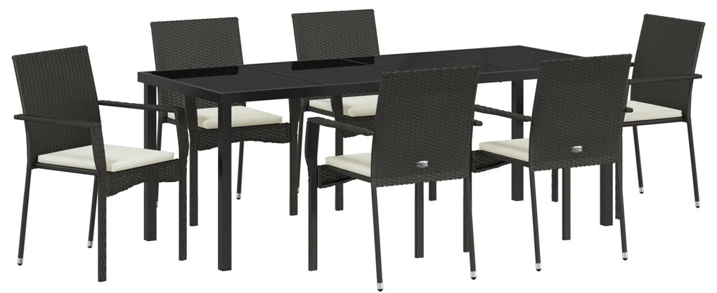 vidaXL Σετ Τραπεζαρίας Κήπου με μαξιλάρι 7 pcs Μαύρο 200 x 80 x 73 εκ