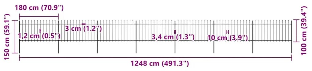 vidaXL Κάγκελα Περίφραξης με Λόγχες Μαύρα 11,9 x 1 μ. από Χάλυβα