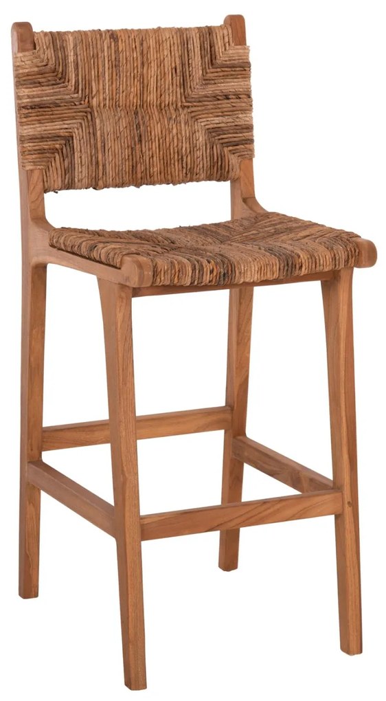 BAR STOOL WALTER  TEAK WOOD IN NATURAL-RUSH MATT 46x55x105Hcm.