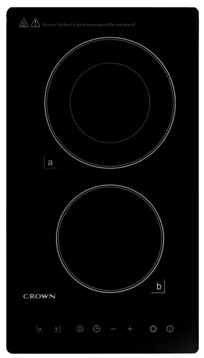 Εντοιχιζόμενη κεραμική εστία Crown VCP 32D, 3000W, Χρονοδιακόπτης, Αριθμός Εστιών 2, Χειριστήριο αφής, Μαύρο χρώμα