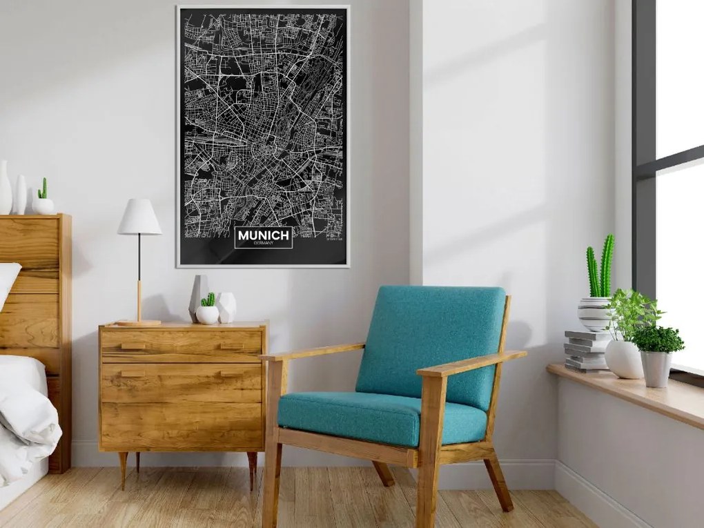 Αφίσα - City Map: Munich (Dark) - 20x30 - Χρυσό - Με πασπαρτού